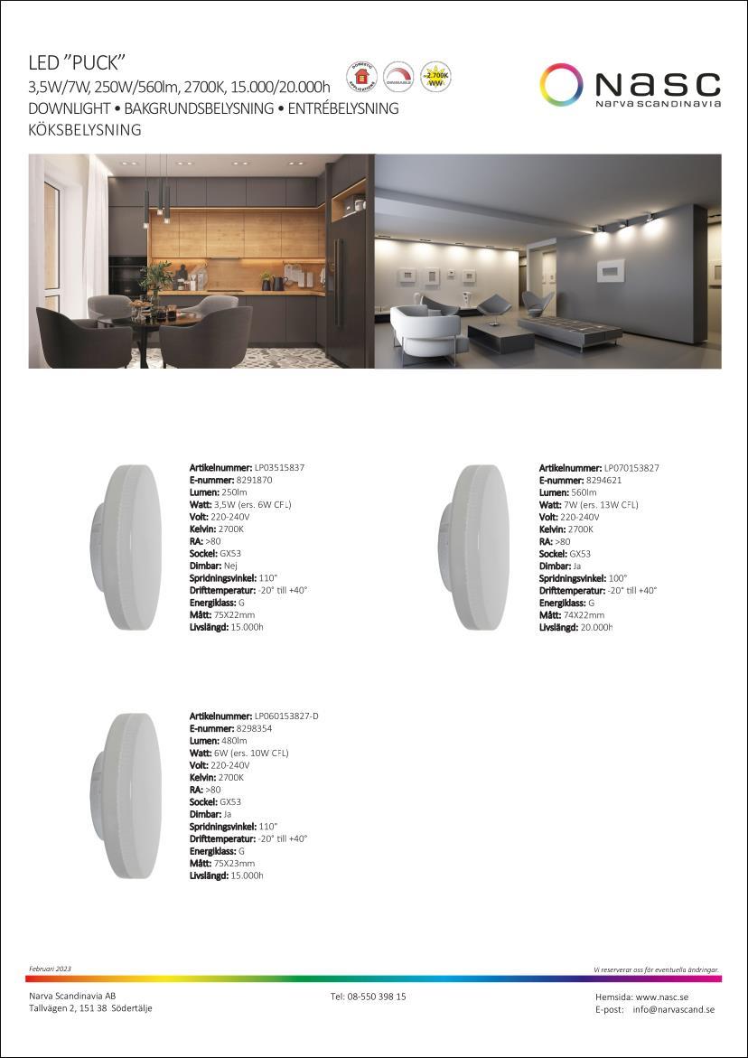 Produktdatablad LED Puck Gx53