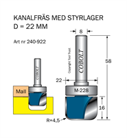 Kanalfräs m lager R=4.5 D=22 L=16 S=8