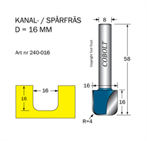 Kanalfräs R=4 D=16 L=16 TL=58 S=8