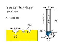 Dekorfräs Pärla R=4 D=9.5 S=8