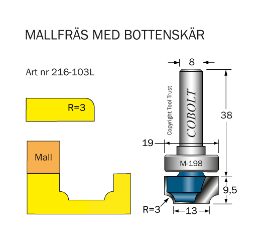 Dekorfräs R=3 med skaftmonterat styrlager