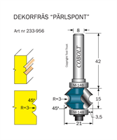 Pärlspont Dekorfräs R=3 45° L=15 D=21