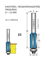 Kantfräs Z=3 D=13 L=25 TL=64 S=8