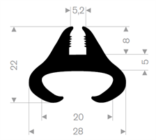 Klemprofil 5,2+20 mm EPDM Sort - 20 meter