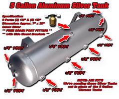 Air ride.Tank.5 gal. Silver aluminium.16x73cm