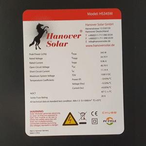 345W Solcellepanel Hanover Solar1684x1002x30mm