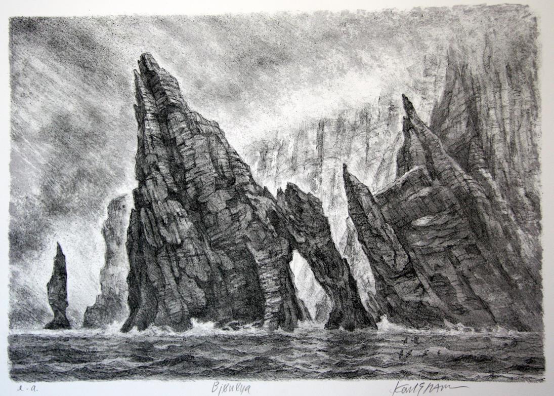"Bjørnøya", litografi 35 x 50 cm.