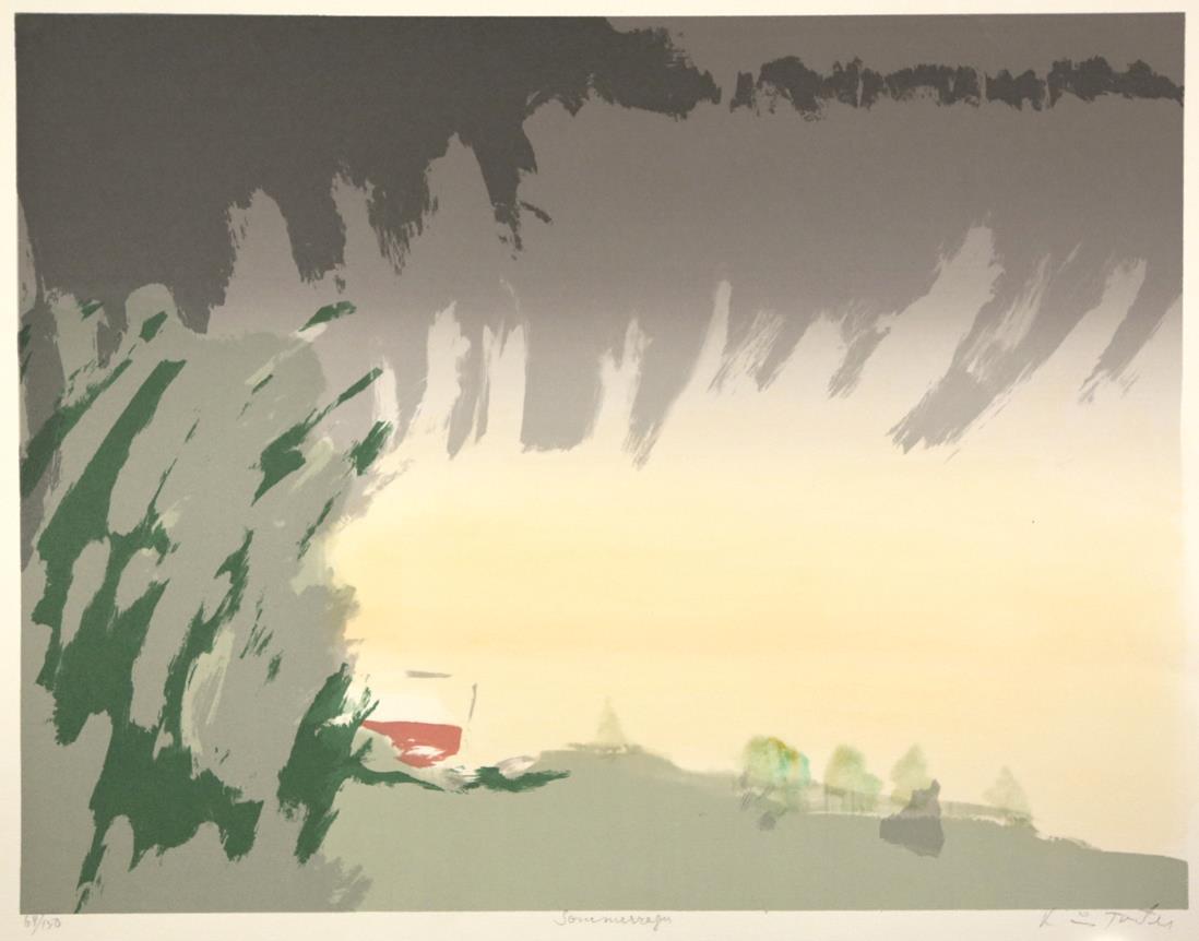"Sommer-regn", håndkolorert silketrykk, 50 x 65 cm.