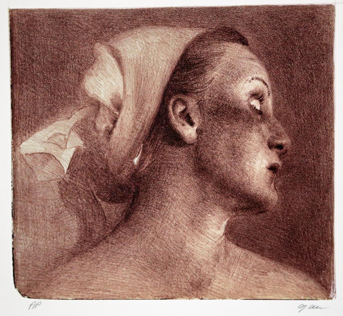 Kvinne, litografi 22,5 x 25 cm.