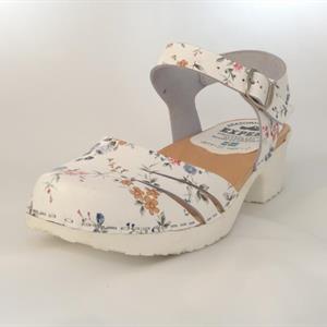 Mjuktoffel sandal i blommigt läder