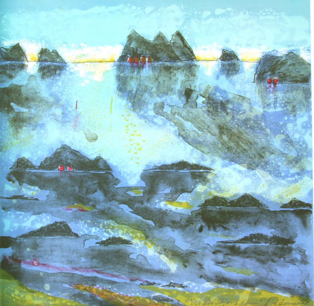 "Skjær i sjøen", litografi 60 x 60 cm.