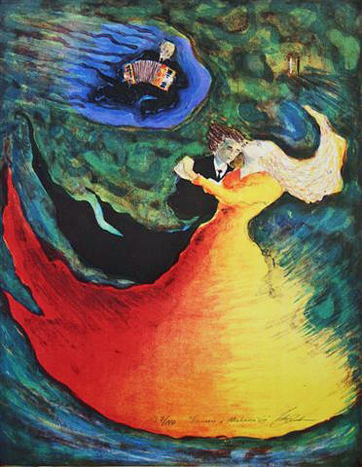 "Dansen i Mahana´in", litografi, 47 x 37 cm.