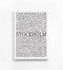 Trätavla A5, Stockholm, vit/svart text
