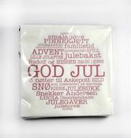 Servetter, God Jul norsk, vit/röd text, 25-p