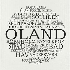 Kökshandduk, Öland, grå/svart text