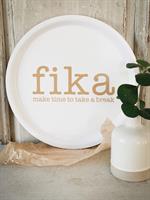 Bricka rund 31 cm, Make time FIKA, vit/guldtext