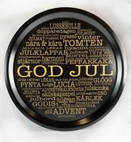 Bricka rund 31 cm, God Jul-ord, svart/guldtext