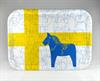Bricka 27x20 cm, Dala horse-design, vit/blå-gul