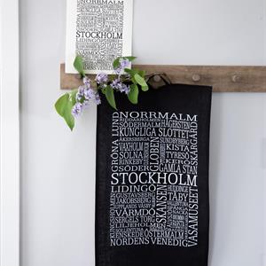 Bricka 27x20 cm, Stockholm, svart/vit text