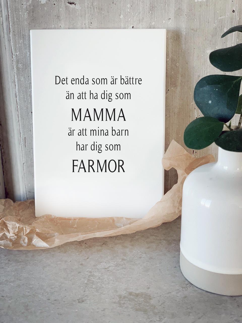 Trätavla A5, Mamma & Farmor, vit/svart text