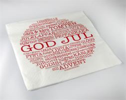 Servetter, God Jul-ord, vit/röd text, 20-p