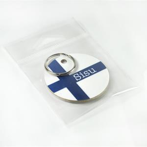 Nyckelring, Sisu, finska flaggan, vit/blå text