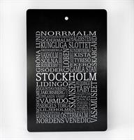 Skärbräda, Stockholm, svart/vit text