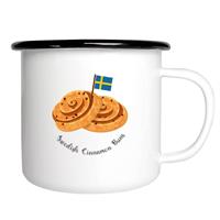 Emaljmugg, Swedish Cinnamon Buns, vit/svart