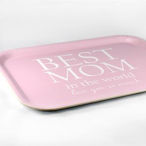 Bricka 27x20 cm, Best Mom, rosa/vit text