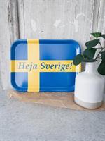 Bricka 27x20 cm, Heja Sverige, blå/blå-gul text