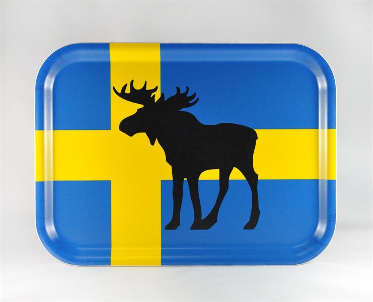 Bricka 27x20 cm, Älg, svenska flaggan