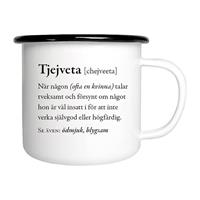 Emaljmugg, Tjejveta, vit/svart tryck