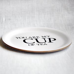 Glasunderlägg kant, Cup of tea, vit/svart text