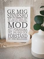 Trätavla A5, Ge mig sinnesro, vit/svart text