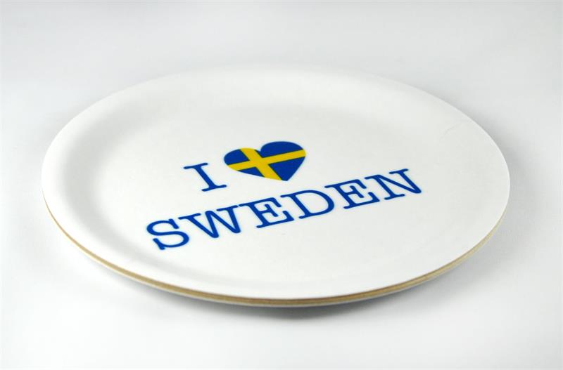 Glasunderlägg kant, I love Sweden,vit/blå-gul text