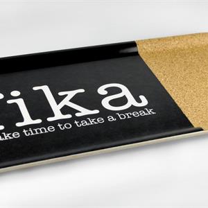 Bricka 32x15 cm kork, Make time Fika, svart/vit