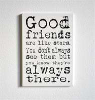 Trätavla A5, Good friends, vit/svart text