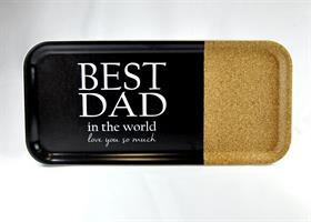 Bricka 32x15 cm kork, Best Dad, svart/vit text