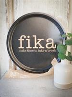 Bricka rund 31 cm, Make time FIKA, svart/guldtext