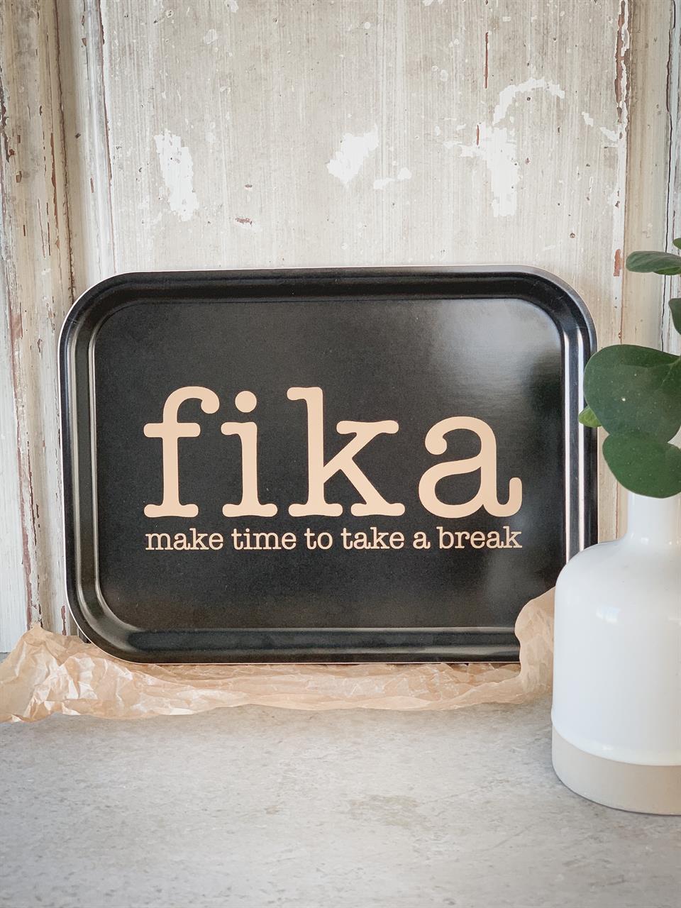 Bricka 27x20 cm, Make time FIKA, svart/guldtext