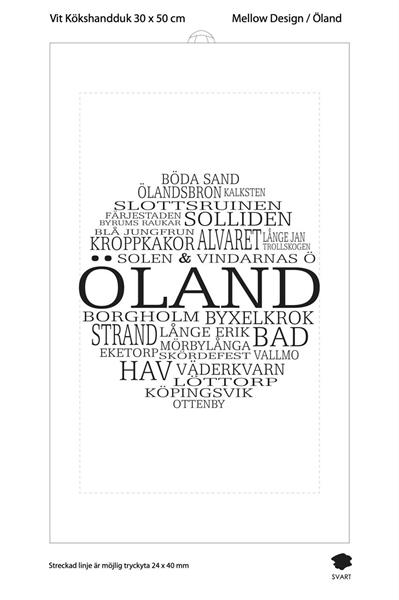 Kökshandduk, Öland, vit/svart text