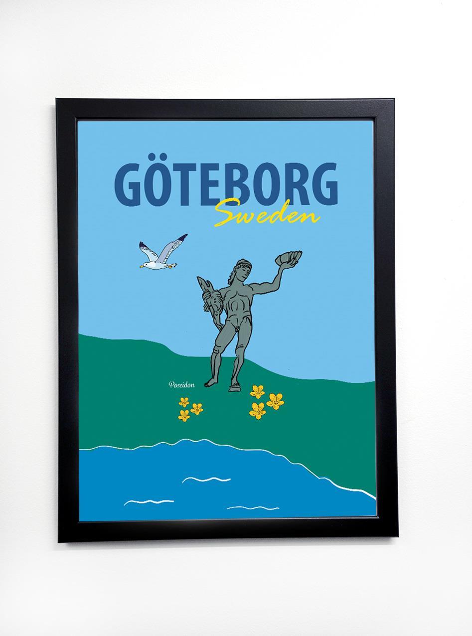 Poster 30x40 cm i ram, Poseidon, vit/färgtryck