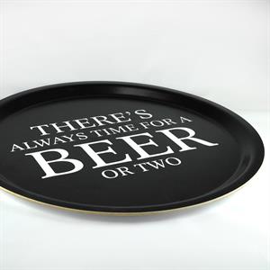 Bricka rund 31 cm, Beer, svart/vit text