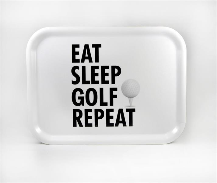 Bricka 27x20 cm, Golf repeat, vit/svart text