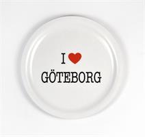 Glasunderlägg kant, I love Göteborg, vit/svart-röd