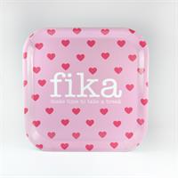 Bricka 20x20 cm, Make time Fika/Hjärtan, rosa