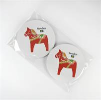 Glasunderlägg 4-p, Dala horse, vit/rött tryck