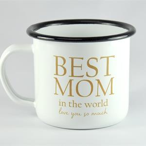 Emaljmugg, Best Mom, vit/guldtext