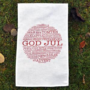 Kökshandduk, God Jul-ord, vit/röd text