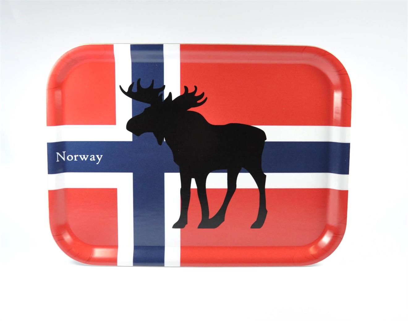 Bricka 27x20 cm, Norwegian Moose, röd-blå-vit/svar